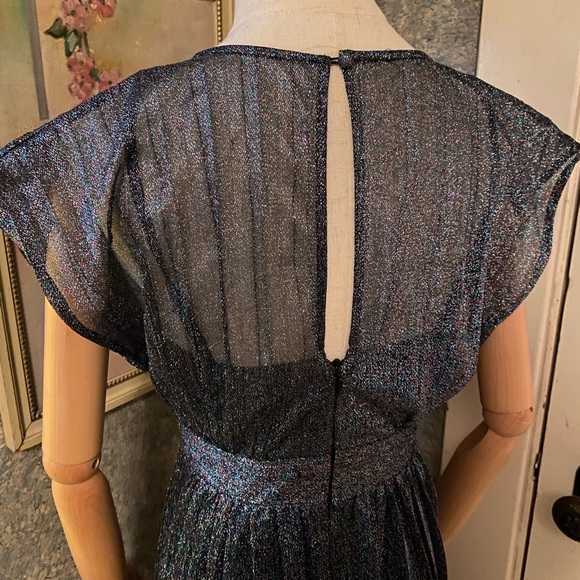 Moulinette Souers Anthropologie metallic shimmer evening dress blue black sz 0 - Picture 6 of 11